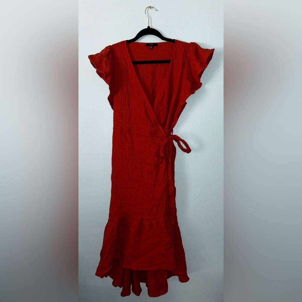 Anthropologie Drew Maggie Size S Rust Burnt Orange Flutter Sleeve Wrap Dress